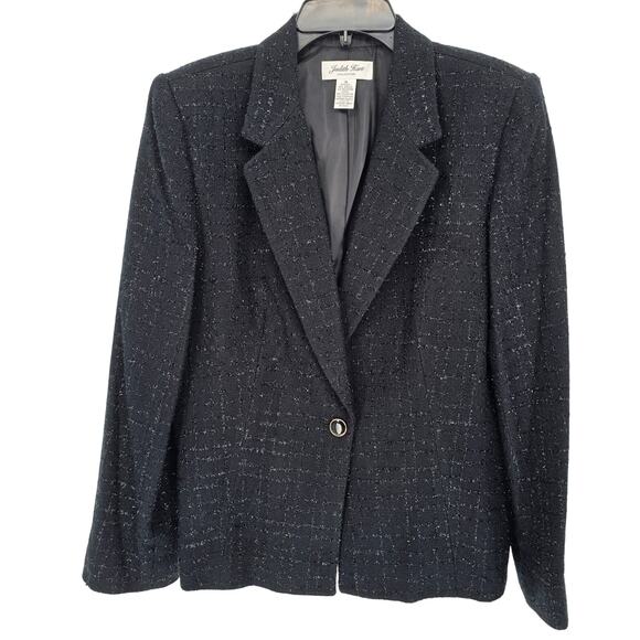Vintage Judith Hart Black Textured Metallic Office Evening Blazer Jacket 14 - Picture 1 of 8